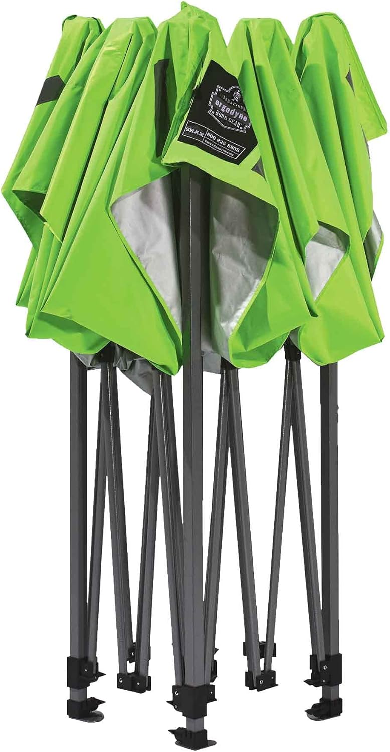 Pop Up Canopy Tent, Heavy Duty, 10' x 10' Area, Peak Height 14', Includes Wheeled Bag, Ergodyne Shax 6000, Lime