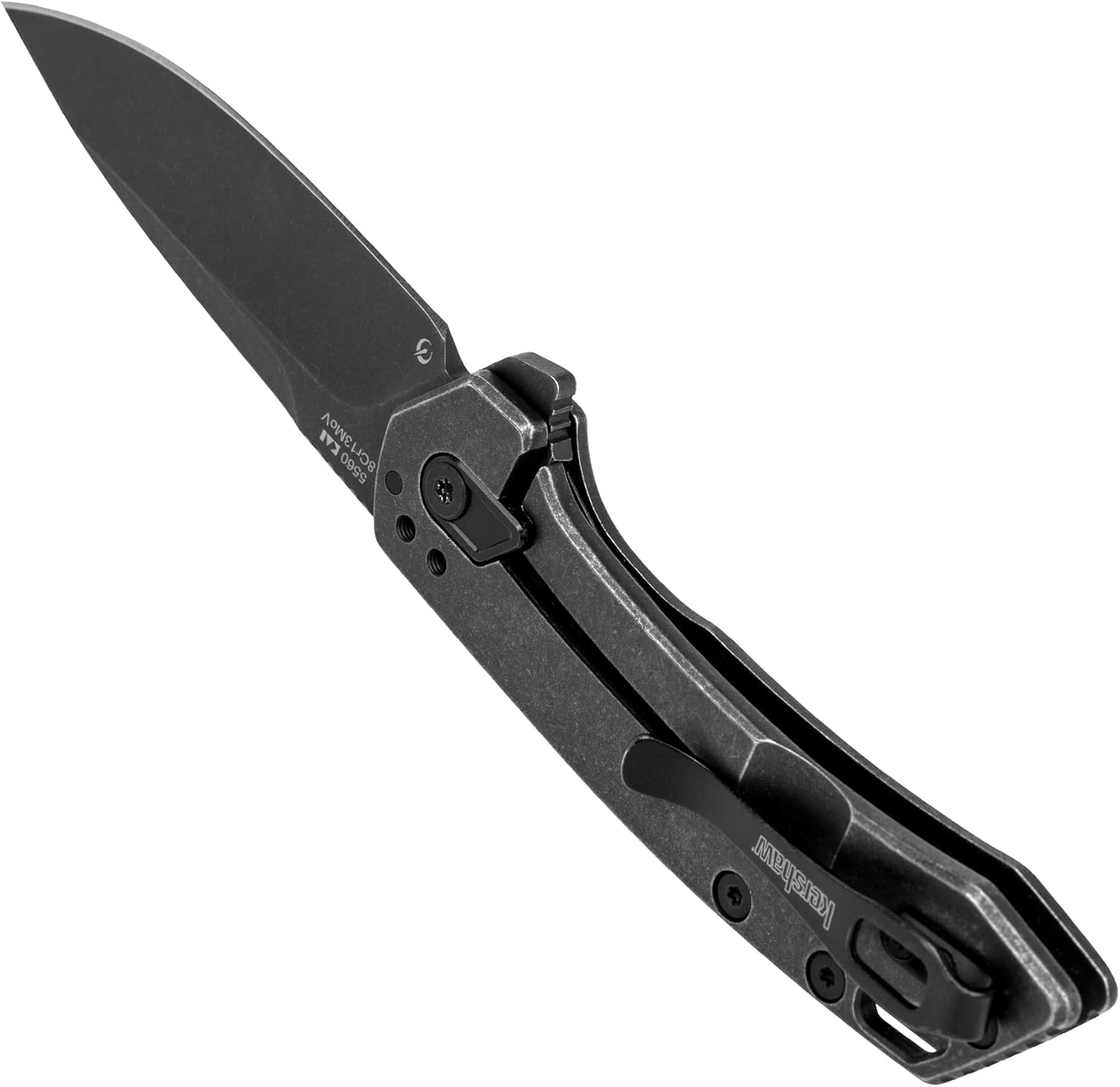 Kershaw Radar Folding Pocket Knife, 2.9 inch BlackWash Finish Blade, Black Handle, Pocketclip