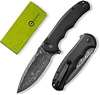 CIVIVI Button Lock Praxis Pocket Knife for EDC, Upgrade Folding Knife with Flipper 3.75" Damascus Blade plus Aluminum Handle