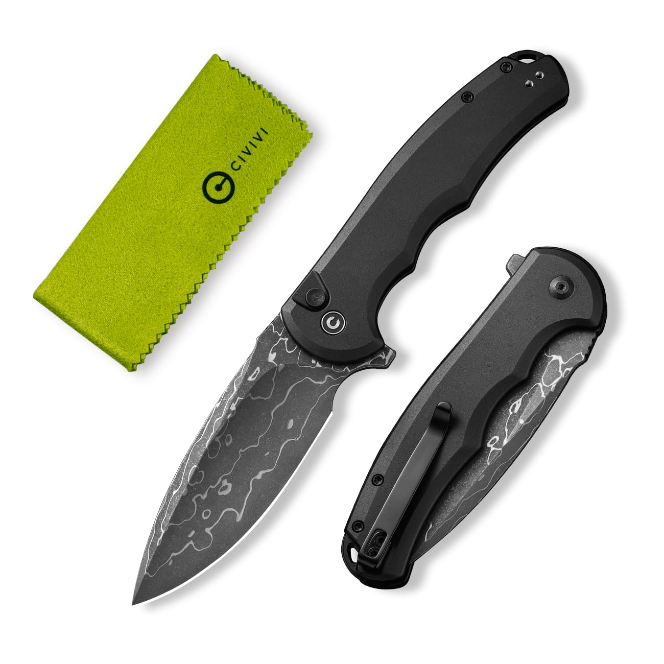 CIVIVI Button Lock Praxis Pocket Knife for EDC, Upgrade Folding Knife with Flipper 3.75" Damascus Blade plus Aluminum Handle