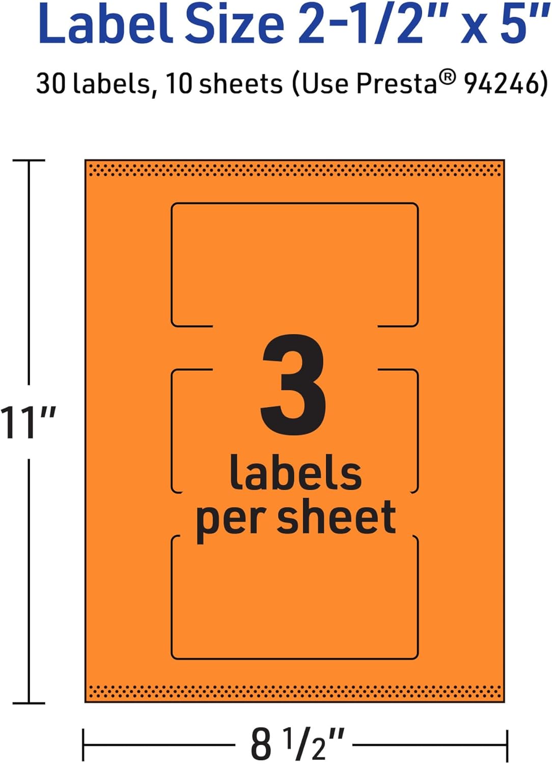 Avery Printable Rectangle Labels, Sure Feed Technology, 2-1/2" x 5", Bright Orange Labels, Print-to-The-Edge