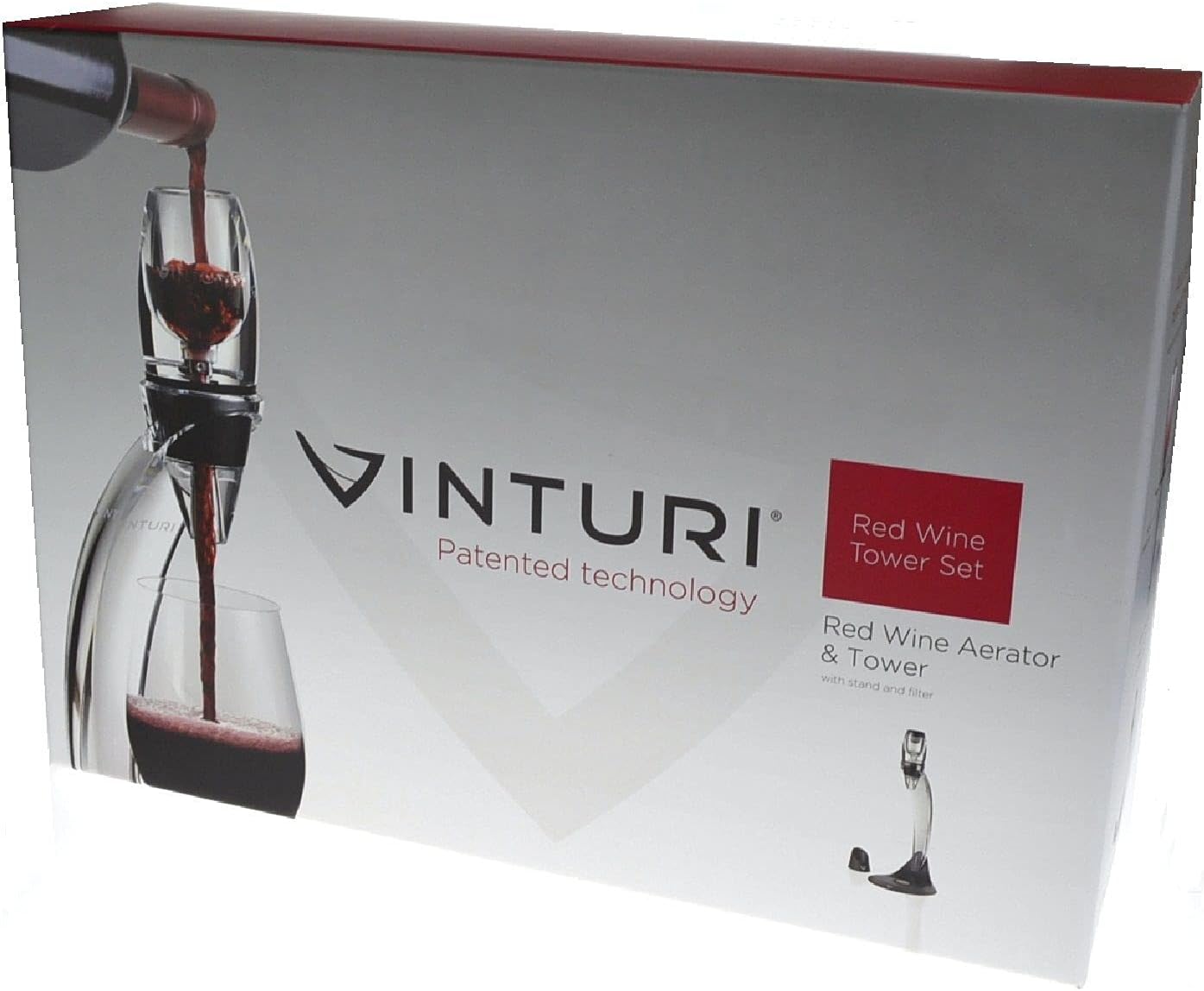 Vinturi Wine Aerator Deluxe Essential Red Wine Pourer and Decanter Tower Stand Set Easily and Conveniently Aerates Wine by