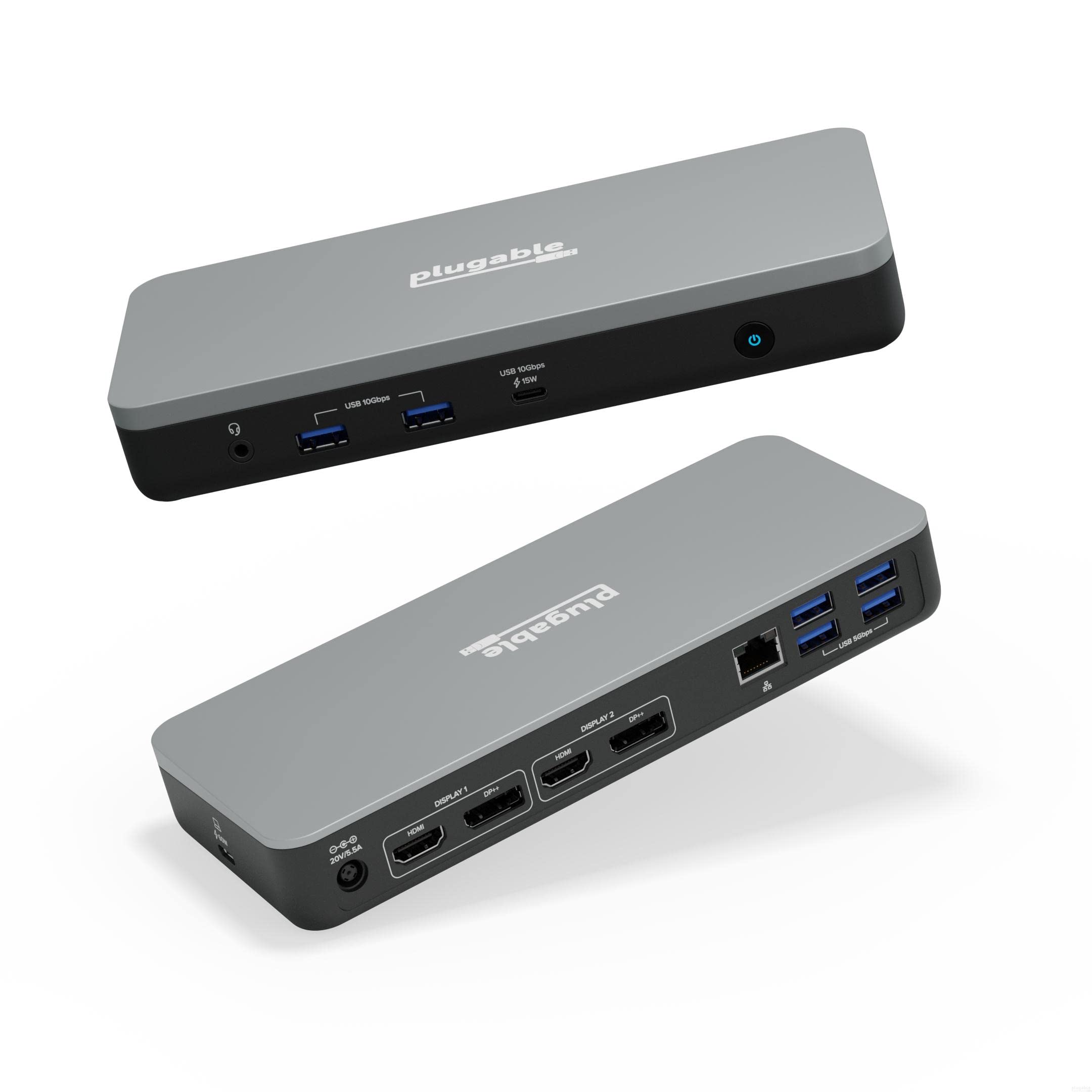 Plugable 12-in-1 Dual 4K USB C Docking Station, Works With Chromebook Certified, Driverless 60W Charging Dock