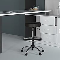 Boss Office Products Medical Stool With Foot Ring And Antimicrobial Vinyl, 34inH x 25inW X 25inD, Black/Chrome