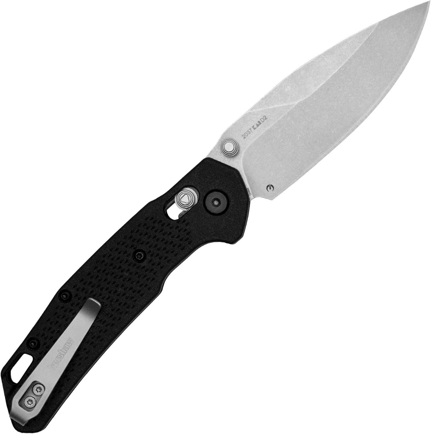 Kershaw Heist Folding Pocket Knife, 3.2 inch Clip Point D2 Steel Blade, Stonewashed Finish, DuraLock Locking Mechanism, Black