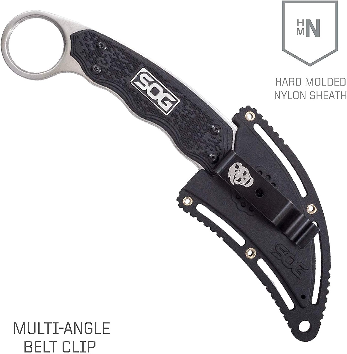 SOG Survival Karambit Knife - Gambit Curved Security Belt Knife, Full Tang Fixed 2.6 Inch Blade withHard Nylon Sheath