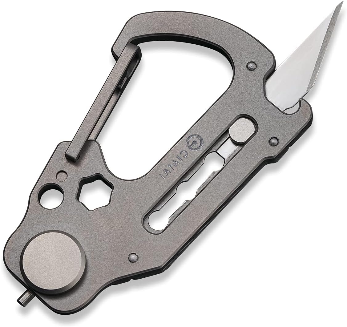 CIVIVI Polymorph Titanium Carabiner Multi-Tool with Utility Blade, Bottle Opener and Screwdriver