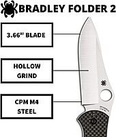 Spyderco Bradley Folder 2 Specialty Knife with 3.66" CPM M4 Premium Steel Blade and Black Carbon Fiber Laminate Handle