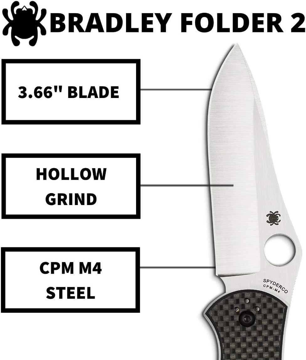 Spyderco Bradley Folder 2 Specialty Knife with 3.66" CPM M4 Premium Steel Blade and Black Carbon Fiber Laminate Handle