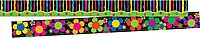 Barker Creek Double-Sided Trim Set of 4, Just Groovy, Mixed-Design, 140 feet of Double-Sided Trim - 35' Each of Four Designs, Neon Stripes, Tie-Dye, Neon Flowers, and Retro (3532)