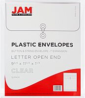 JAM PAPER Open-End Plastic Envelopes, Button & String
