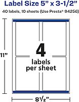 Avery Glossy White Rectangle Labels, Sure Feed Technology, 5" x 3.5", 40 Glossy White Labels, Permanent Adhesive, Laser/Inkjet Printable 40 labels