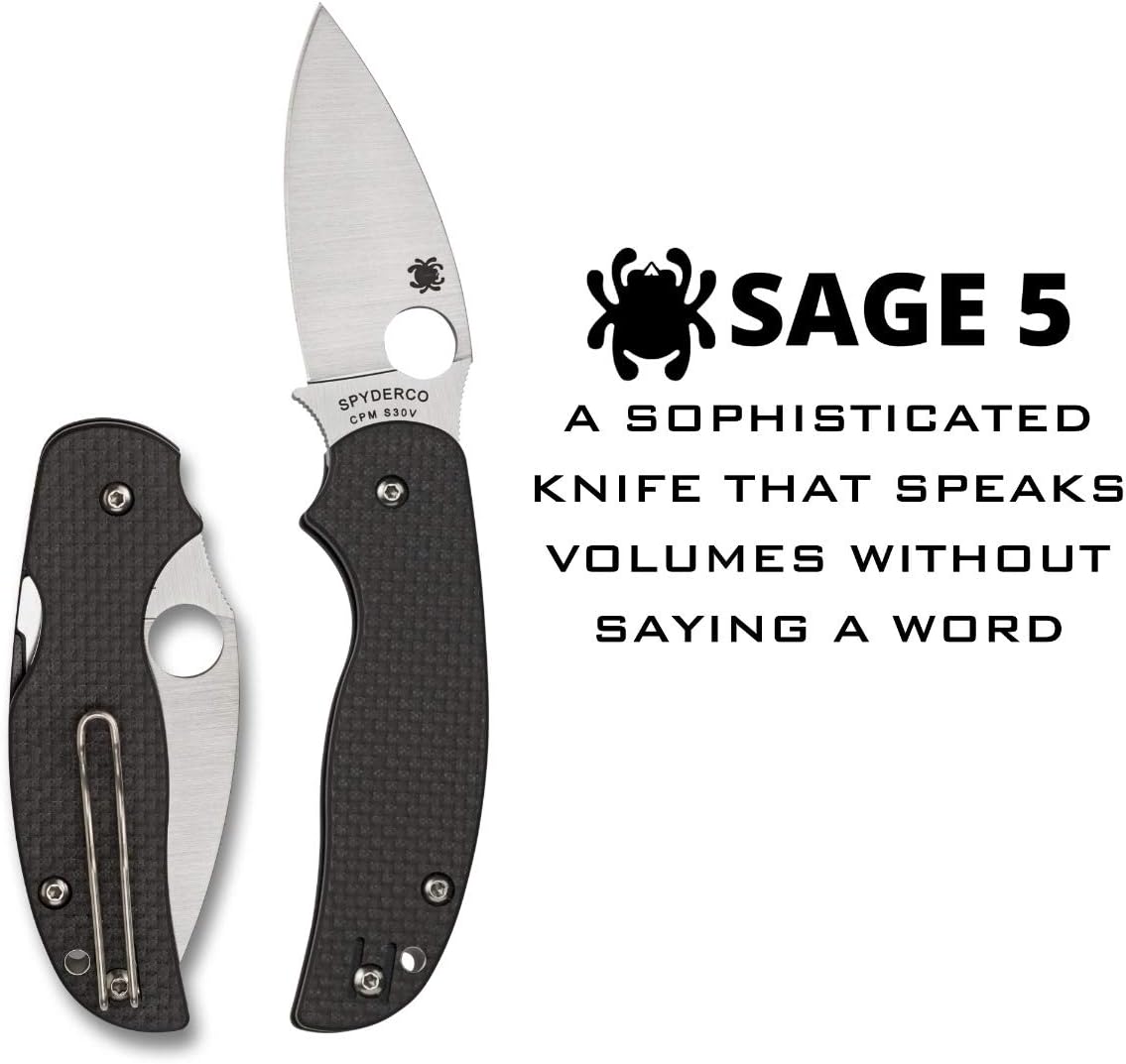 Spyderco Sage 5 Alzheimers Folding Knife - Black Carbon Fiber Laminate Handle, PlainEdge, Full-Flat Grind