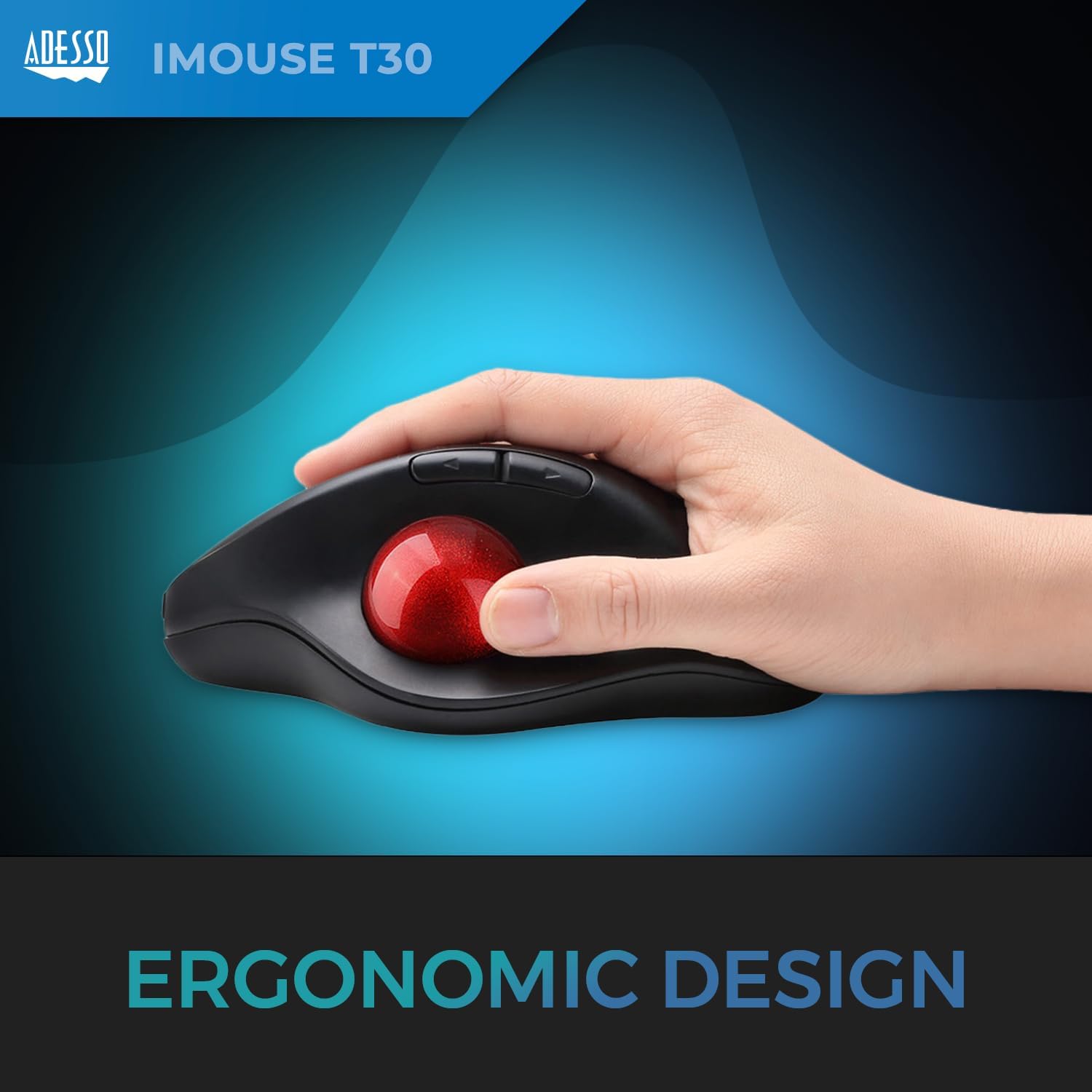 iMouse T30 Wireless Ergonomic Thumb Trackball Mouse with Nano USB Receiver, Programmable 7 Button Design, and 5 Level DPI Switch, Black