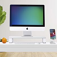 StarTech.com Ergonomic Monitor Riser Stand, Up to 33lb/15kg, Fixed height 3.5in/9cm, Desktop Computer Monitor/Laptop Riser