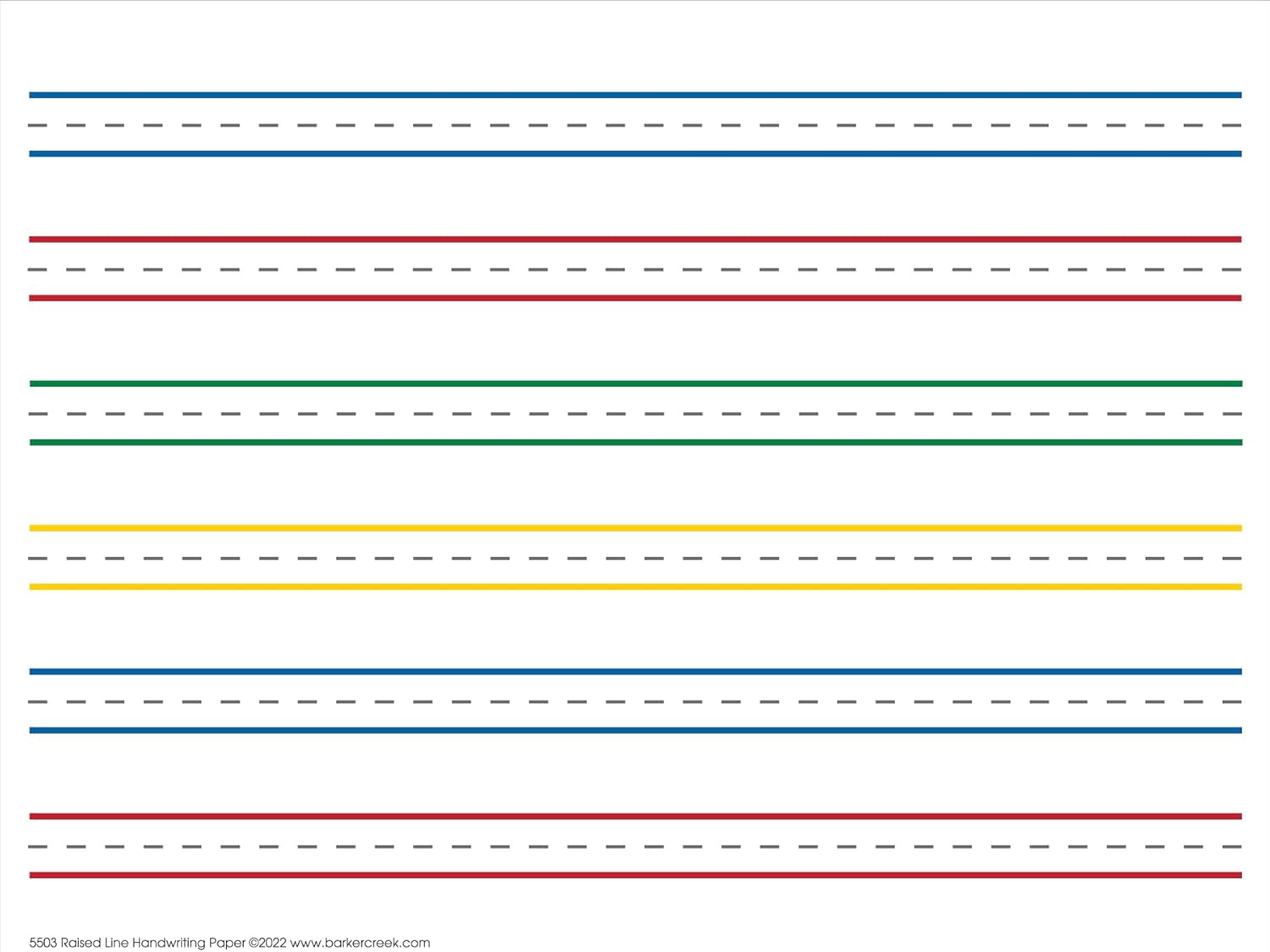 Barker Creek Raised Line Handwriting Paper with Color-Coded Raised Rules, 8.5 x 11