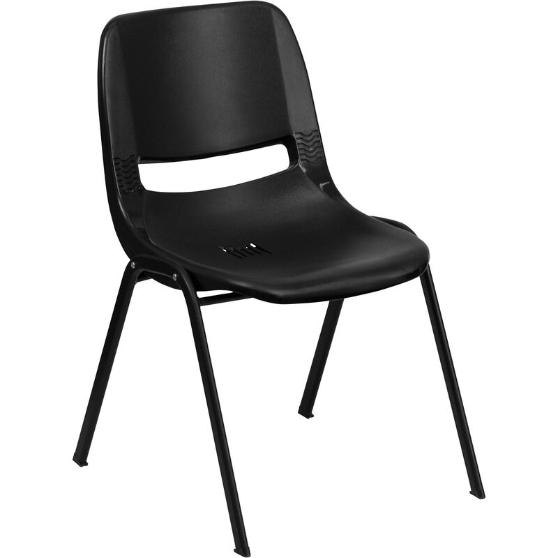 Flash Furniture HERCULES Series 440 lb. Capacity Kid's Black Ergonomic Shell Stack Chair with Black Frame and 14" Seat