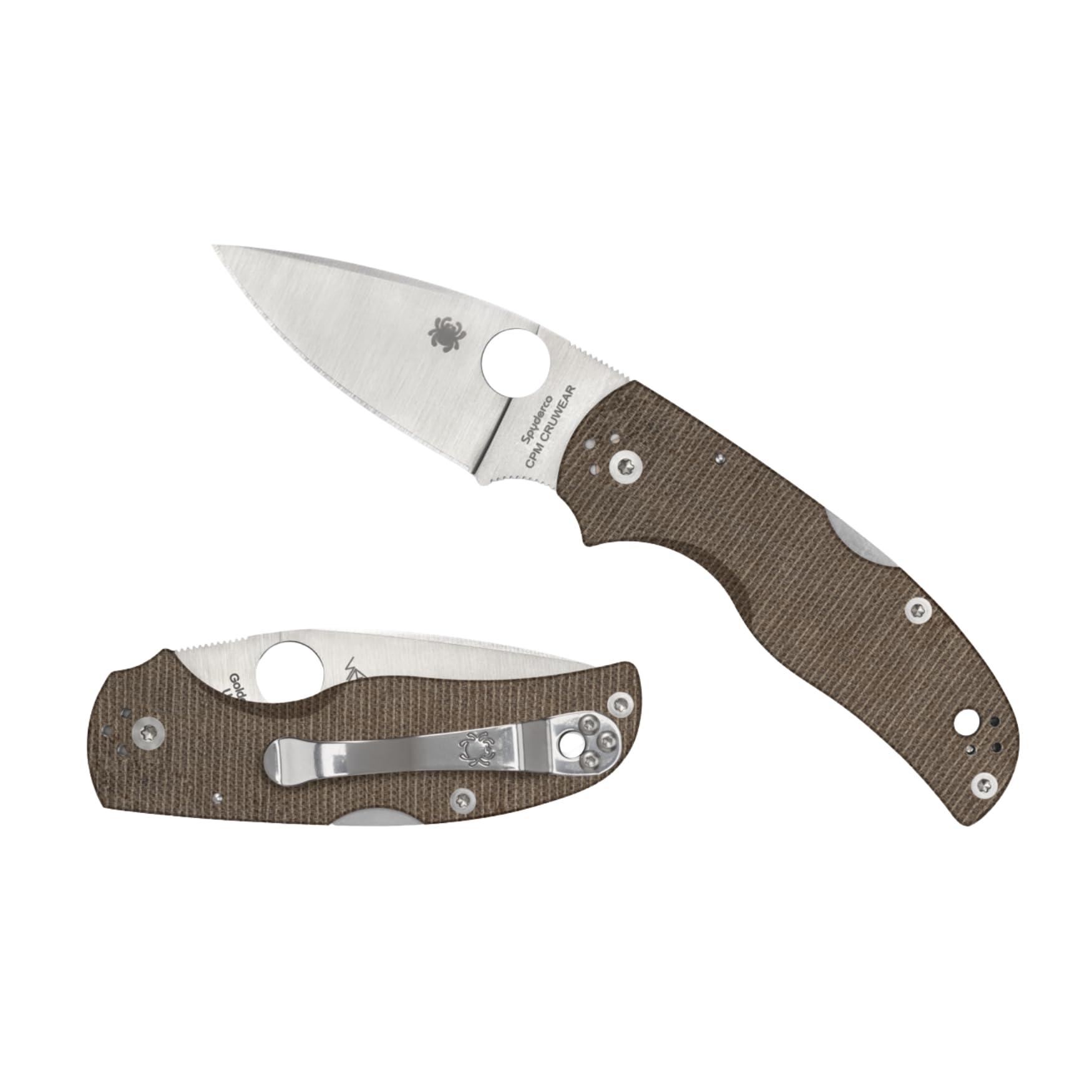 Spyderco Native 5 Folding Knife - CPM Cru-Wear Tool Steel Blade and Brown Canvas Micarta Handle - PlainEdge - C41MPCW5