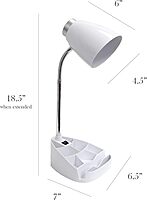 Simple Designs LD1002-WHT Gooseneck Organizer Desk Lamp with iPad Tablet Stand Book Holder, White White 1