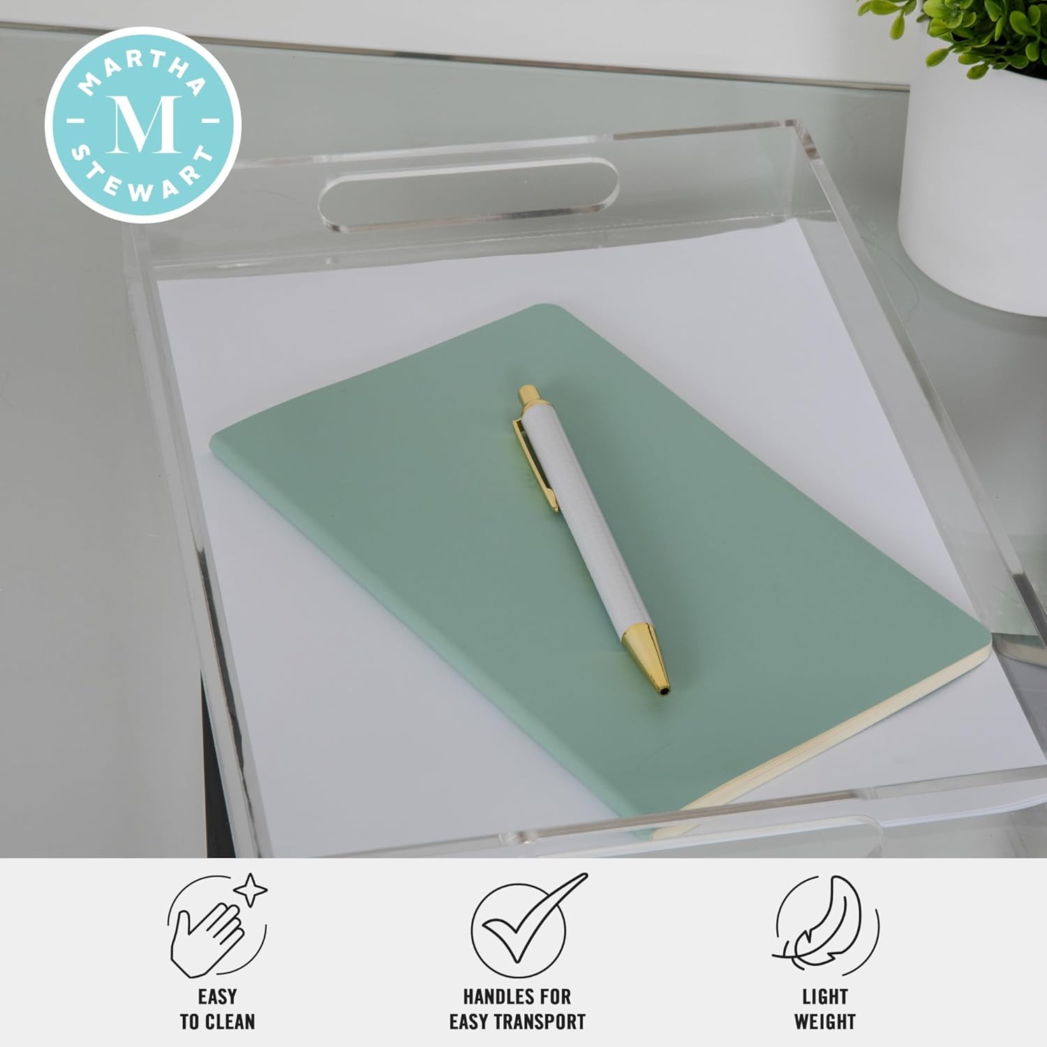 Martha Stewart Brody Acrylic Letter Tray, Letter Organizer Desk Tray, File Organizer Tray for Magazines, Folders, Notebooks