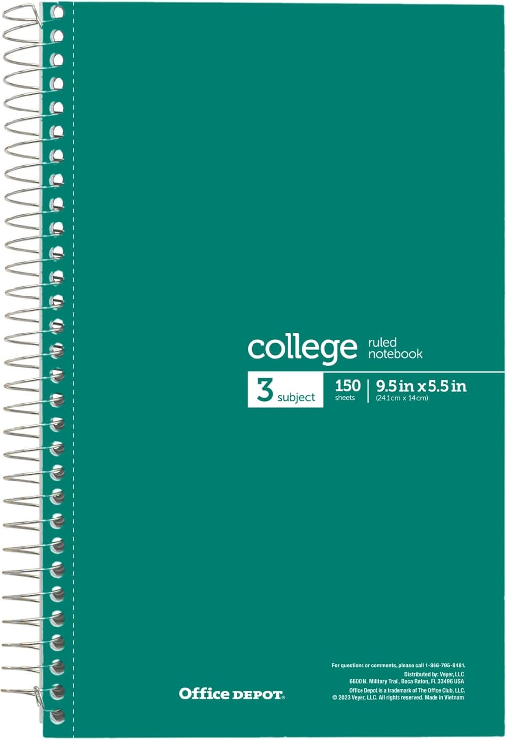 Office Depot® Wirebound Notebooks, 6" x 9-1/2", 3 Subjects, College Ruled, 150 Sheets, Assorted Colors, Pack Of 6 Notebooks