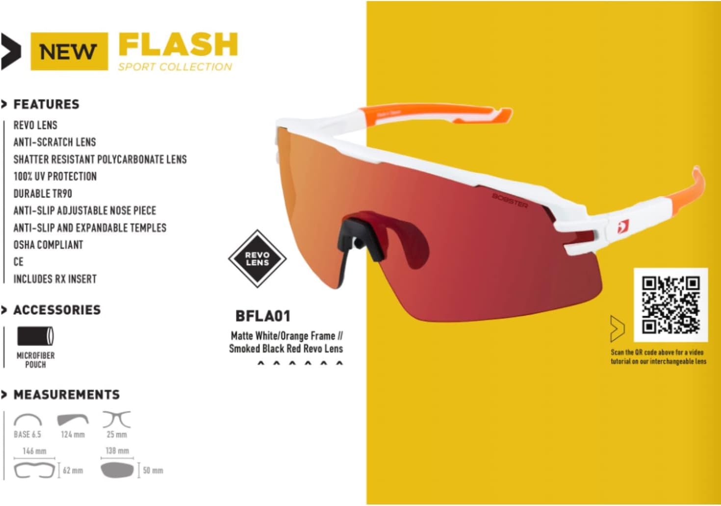 Bobster® Flash Cycling Sunglass, Matte White & Orange Frame, Smoke Black Red Revo Lens
