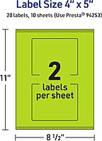 Avery Printable Rectangle Labels, Sure Feed Technology, 4" x 5", Bright Green Labels, Print-to-The-Edge, Laser/Inkjet Printable, 20 Total, Great for Shipping and Packaging 20 labels