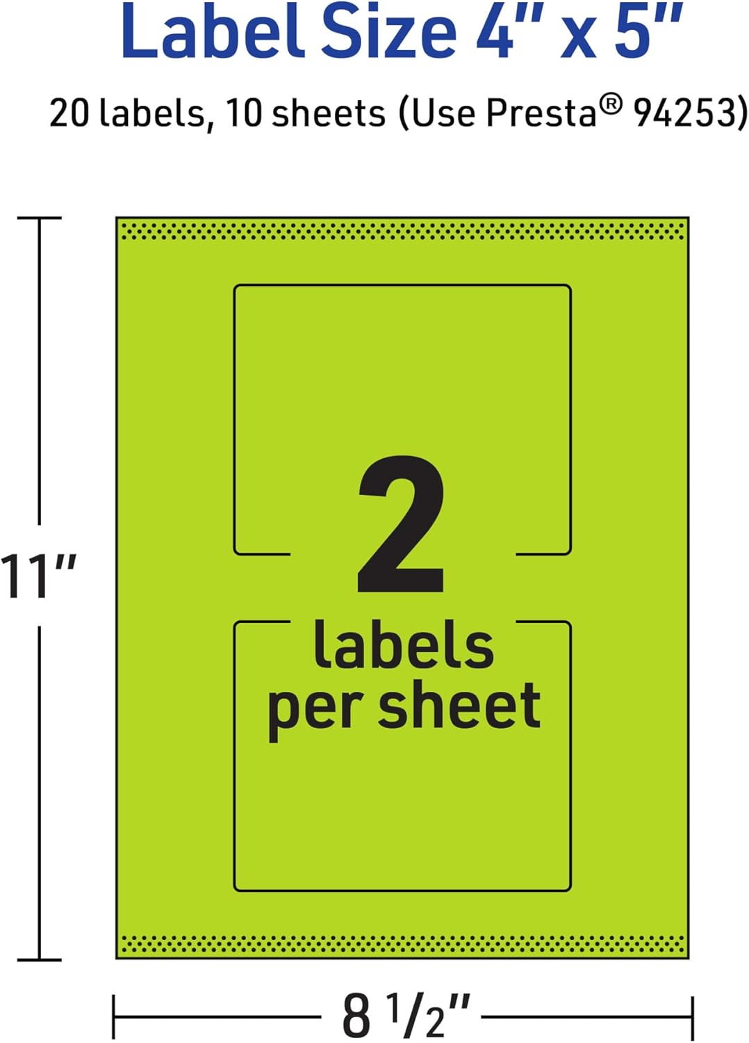 Avery Printable Rectangle Labels, Sure Feed Technology, 4" x 5", Bright Green Labels, Print-to-The-Edge