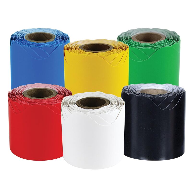 Carson Dellosa 6 Rolls of 216 Ft Scalloped Bulletin Board Borders, Blue, Yellow, Green, Red