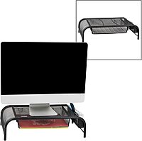 Mind Reader Monitor Stand, Ventilated Laptop Riser, Paper Tray, Office, Metal Mesh, 20" L x 11.5" W x 5.5" H, Set of 2, Black