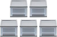 Iris Stackable Storage Bins With Drawers, 5-13/16inH x 8-3/4inW x 12-3/4inD, Gray, Set Of 5 Bins