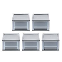 Iris Stackable Storage Bins With Drawers, 5-13/16inH x 8-3/4inW x 12-3/4inD, Gray, Set Of 5 Bins