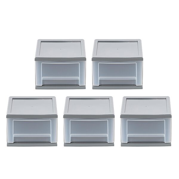 Iris Stackable Storage Bins With Drawers, 5-13/16inH x 8-3/4inW x 12-3/4inD, Gray, Set Of 5 Bins