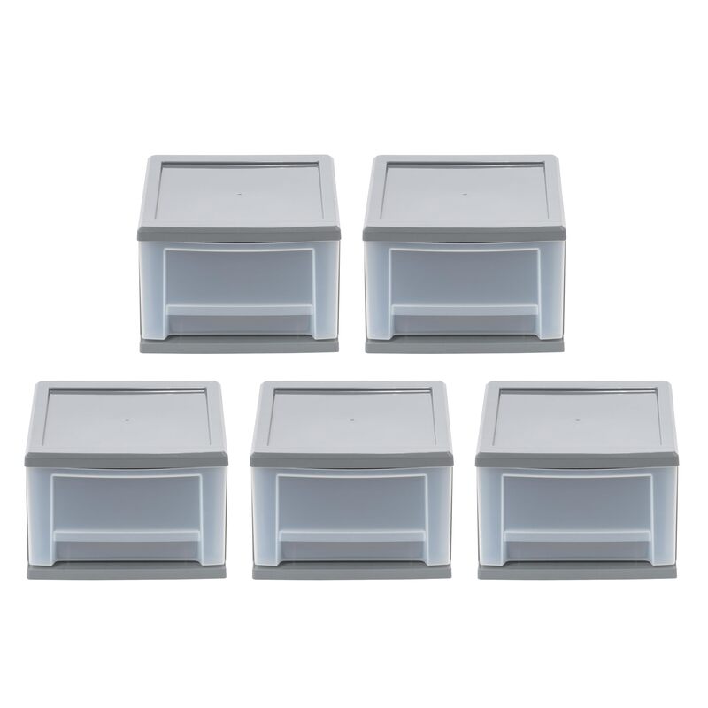 Iris Stackable Storage Bins With Drawers, 5-13/16inH x 8-3/4inW x 12-3/4inD, Gray, Set Of 5 Bins
