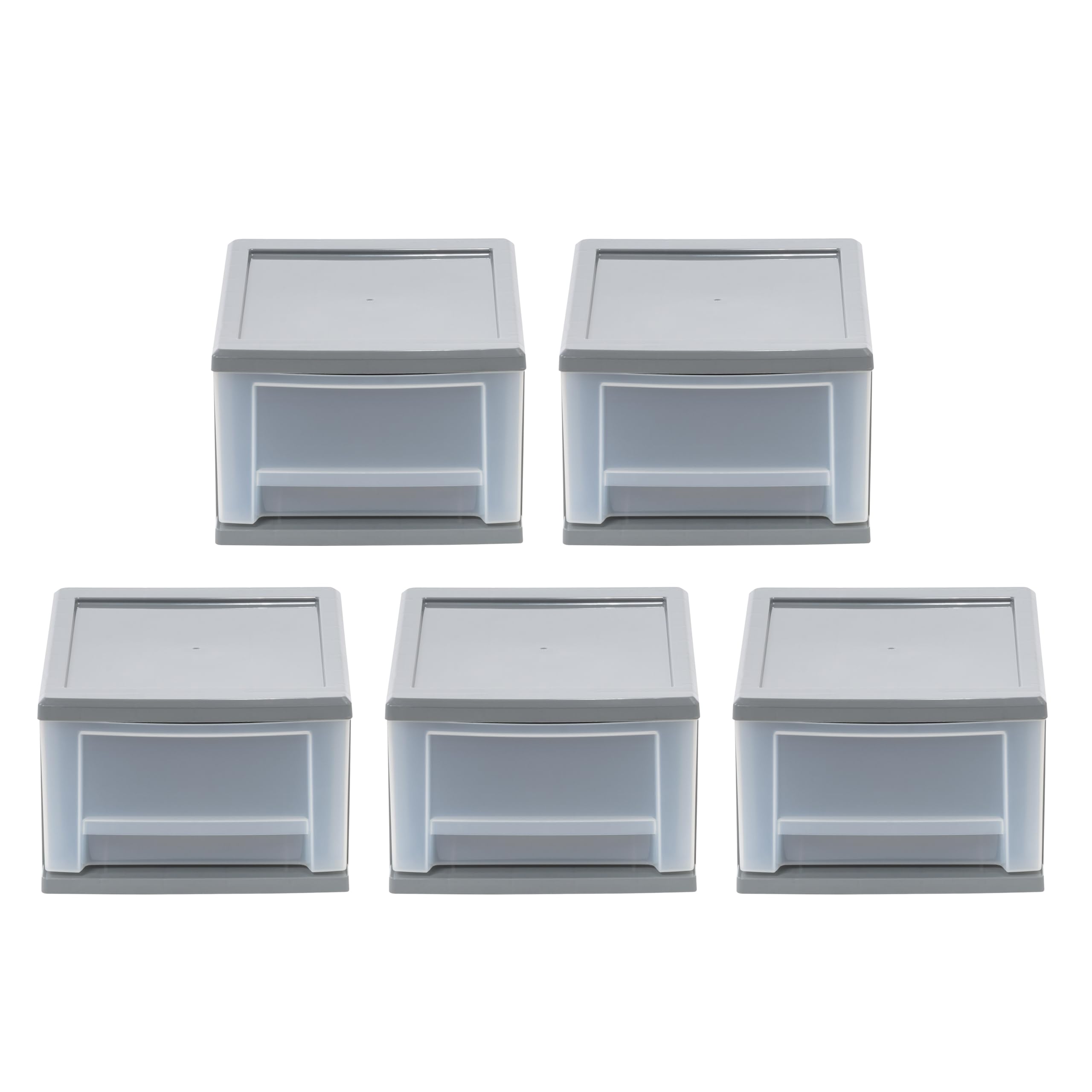 Iris Stackable Storage Bins With Drawers, 5-13/16inH x 8-3/4inW x 12-3/4inD, Gray, Set Of 5 Bins