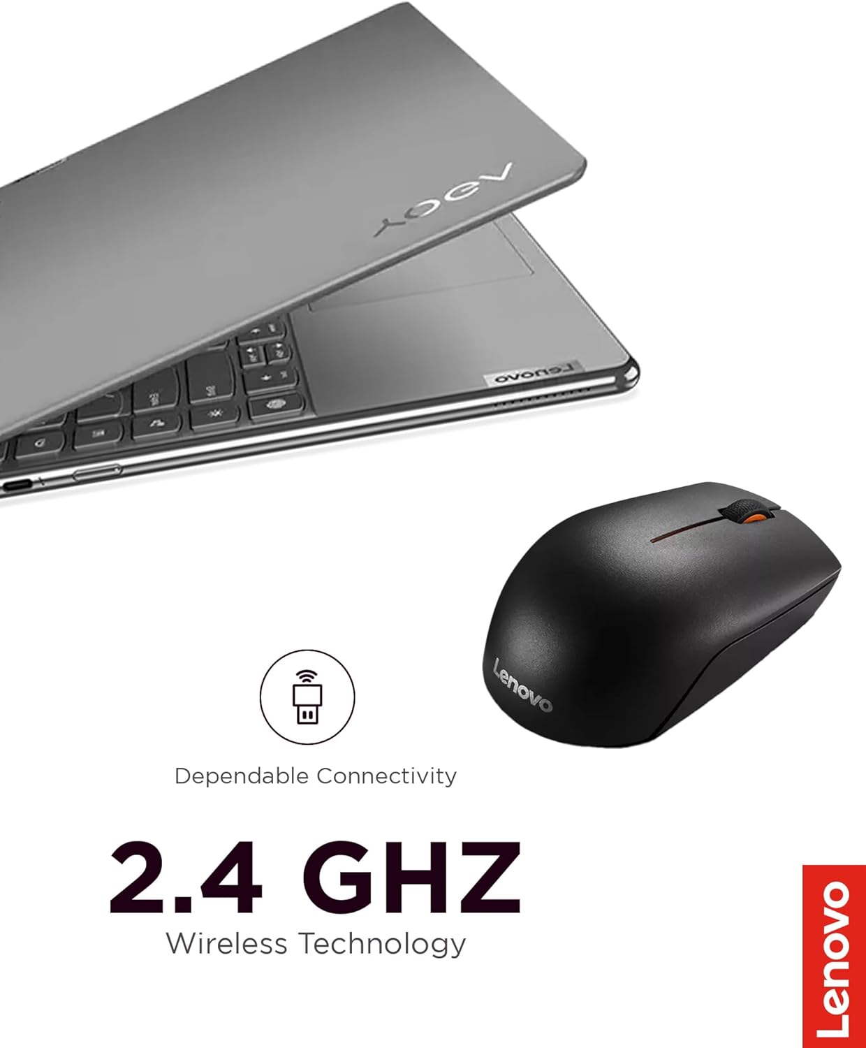 Lenovo 300 Wireless Mouse – Computer Mouse for PC, Laptop with Windows – Ambidextrous Design – 2.4 GHz Nano USB Receiver