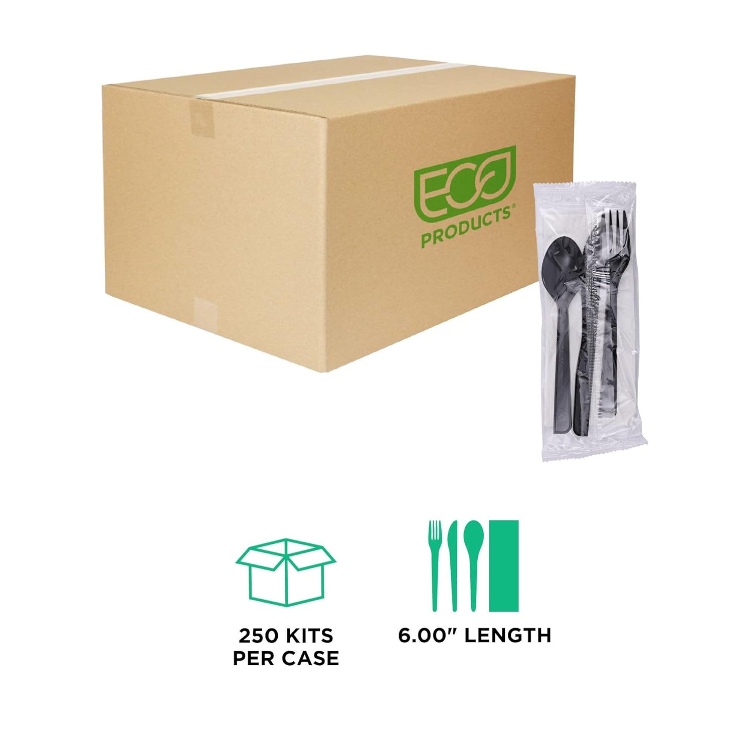 Eco-Products 6" Recycled Plastic Cutlery and Utensils, 100% Post-Consumer Recycled Polystyrene