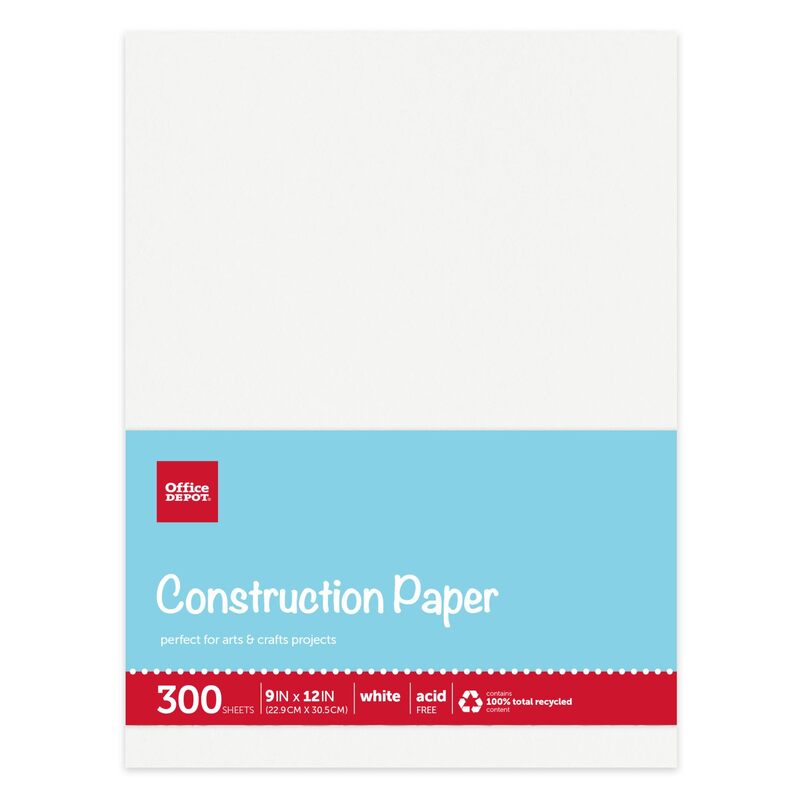 Office Depot® Brand Construction Paper, 9" x 12", 100% Recycled, White, Pack Of 300 Sheets