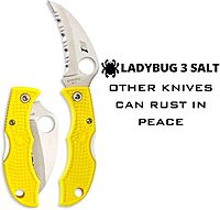 Spyderco Ladybug 3 Salt Lightweight Knife with 1.88" Corrosion Resistant H-1 Hawkbill Blade and Durable Hi-Viz Yellow FRN