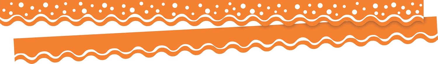 Barker Creek Double-Sided Scalloped Edge Border, Halloween, Tangerine&Black