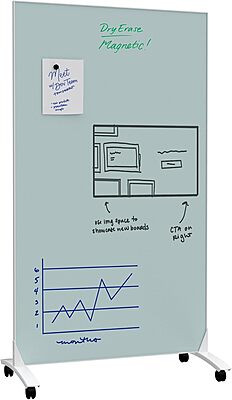 U Brands Double Sided Magnetic Glass Dry-Erase Mobile Floor Easel, 72in X 42, Actual Size 72in X 40in (4777U00-01)