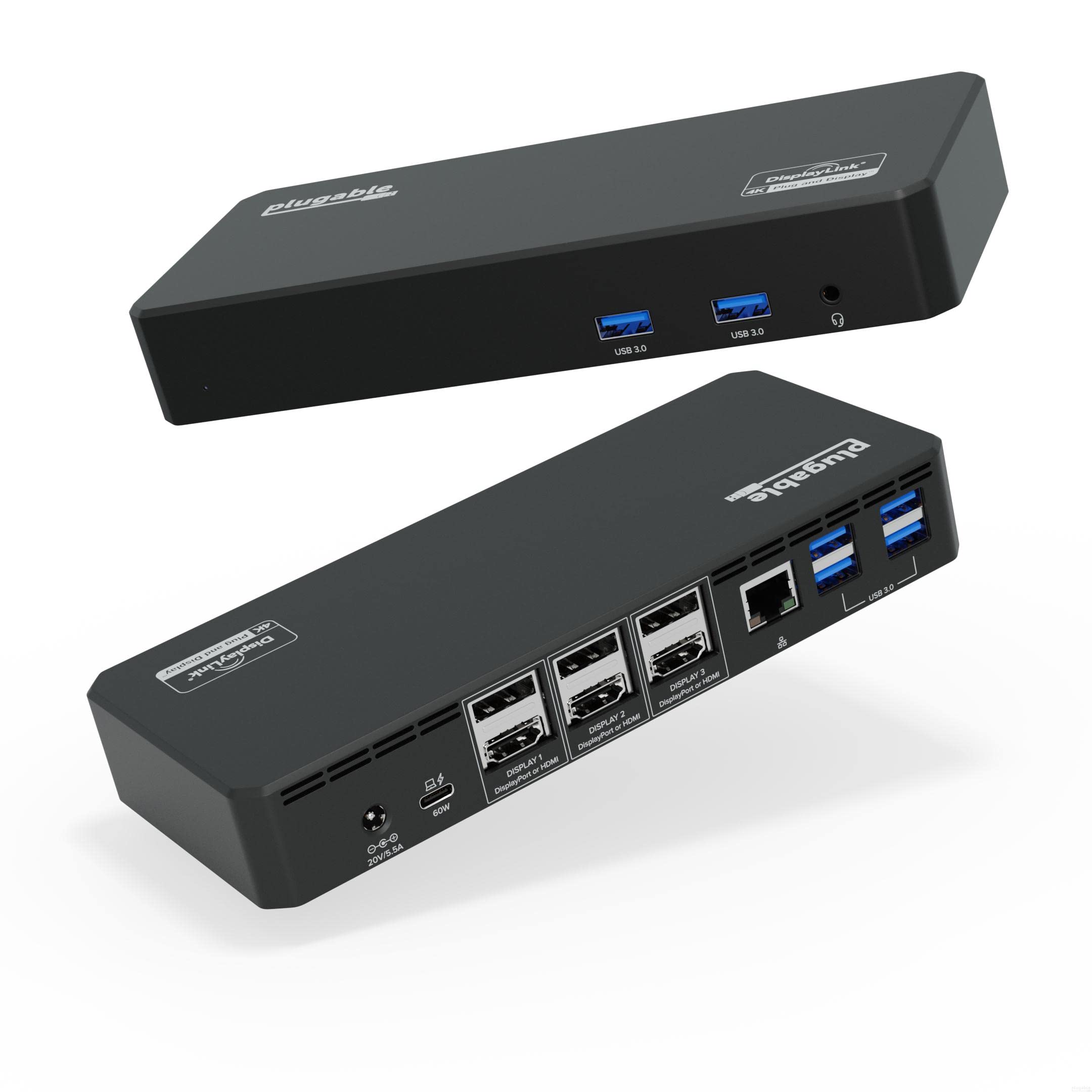 Plugable 12-in-1 USB C Triple Monitor Docking Station, Triple 4K Displays with 3X HDMI or 3X DisplayPort