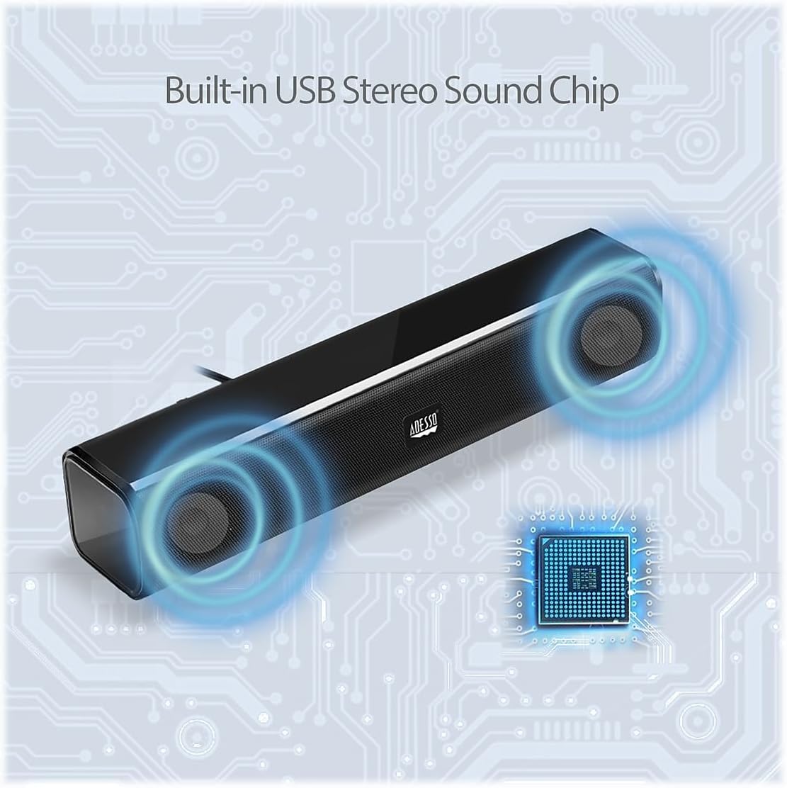 ADESSO Xtream S5 USB Sound Bar Speaker for PC Desktop 5W x2, Black