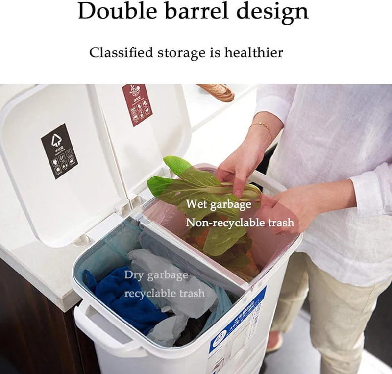 45L 2 COMPARTMENTS REFUSE BIN /TRASH CAN  WITH ANTI ODOUR  LID AND 2 LAYERS STORAGE