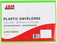 JAM PAPER Plastic Booklet Envelopes with Hook & Loop Closure - Pack of 12