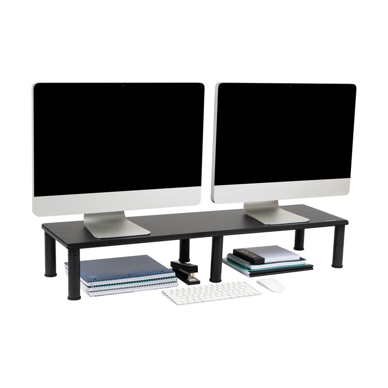 MIND READER Dual Monitor Stand, Height Adjustable Desktop Organizer Laptop Riser, 38.5" L x 11" W x 2.55-6.5" H, Black