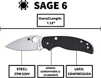 Spyderco Sage 6 Folding Knife - CPM S30V Steel Blade with Carbon Fiber/G-10 Laminate Handle, Button-Release Compression Lock, PlainEdge - C123CFBCLP