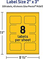 Avery Printable Rectangle Scalloped Labels, Sure Feed Technology, 2" x 3", Bright Yellow, Print-to-The-Edge