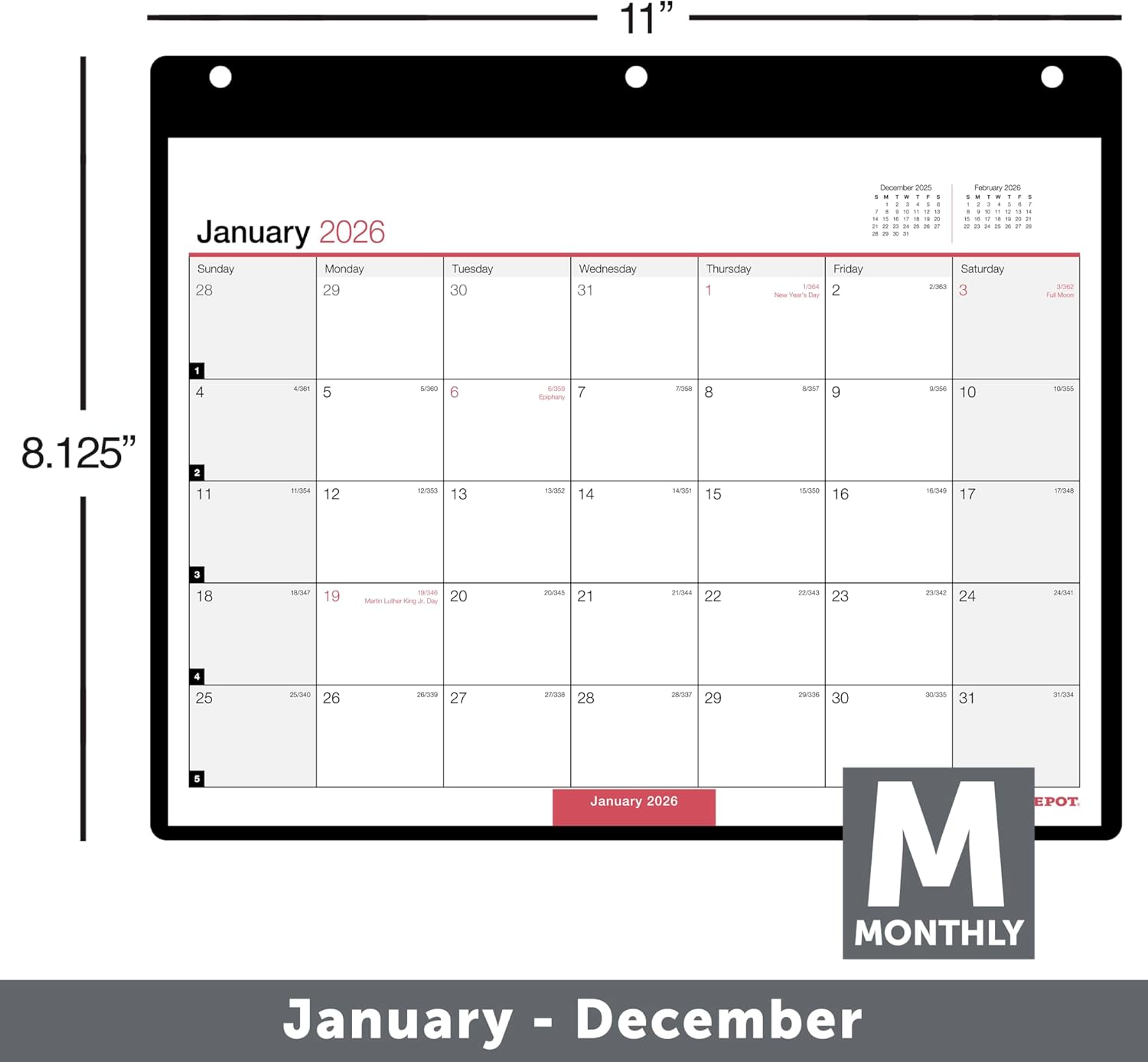 Office Depot Brand Monthly Desk Wall Calendar, 11" x 8", White, January 2026 to December 2026, OD20120026