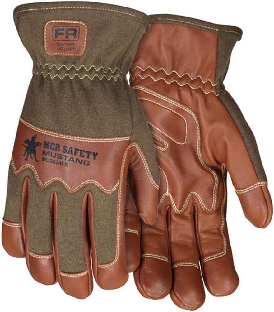MCR SAFETY MU3624FR Mustang Utility Driver Glove, Goatskin Double Palm, Nomex Back, Kevlar Sewn